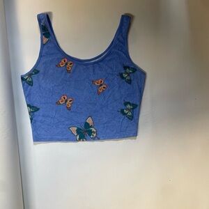 Blue Butterfly Print Women's Top